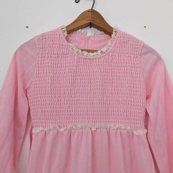 Vintage Dress Girls Size 8-9 Pink Maxi Smocked Long Sleeve Boho Hippie - Picture 2 of 8
